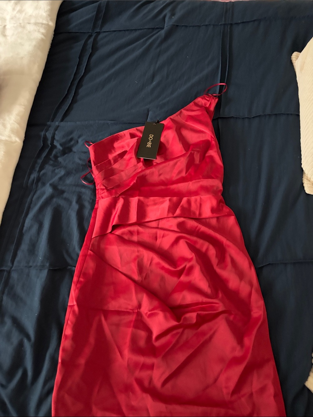 DO+BE One-Shoulder Red Satin Dress